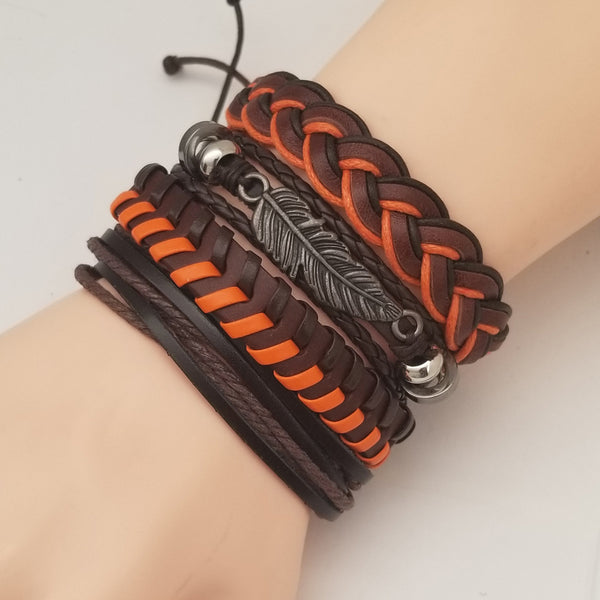 Autumn Orange Feather Bracelet Set - Silverado Outpost