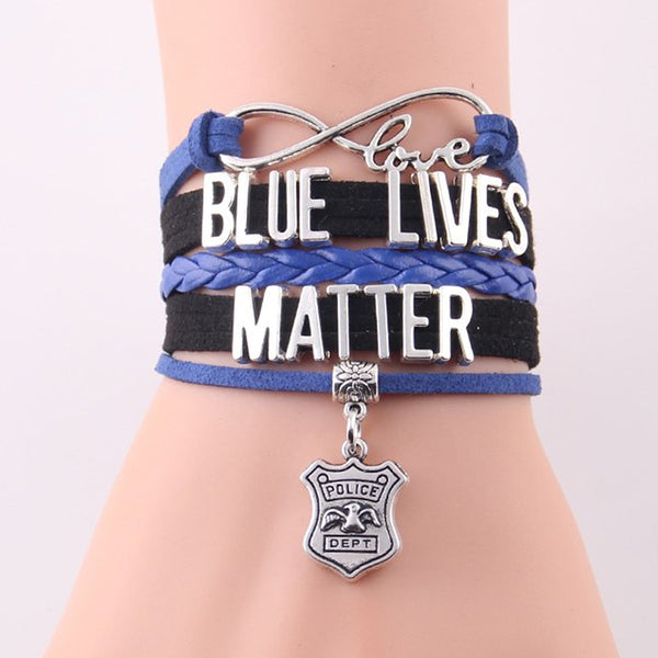 Blue Lives Matter Leather Bracelet - Silverado Outpost