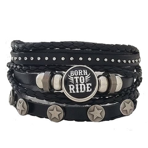 Born to Ride Leather Bracelet Set