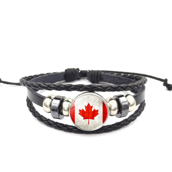 Canadian Flag Leather Bracelet