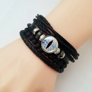 Dragon Eye Leather Bracelet Set - Blue