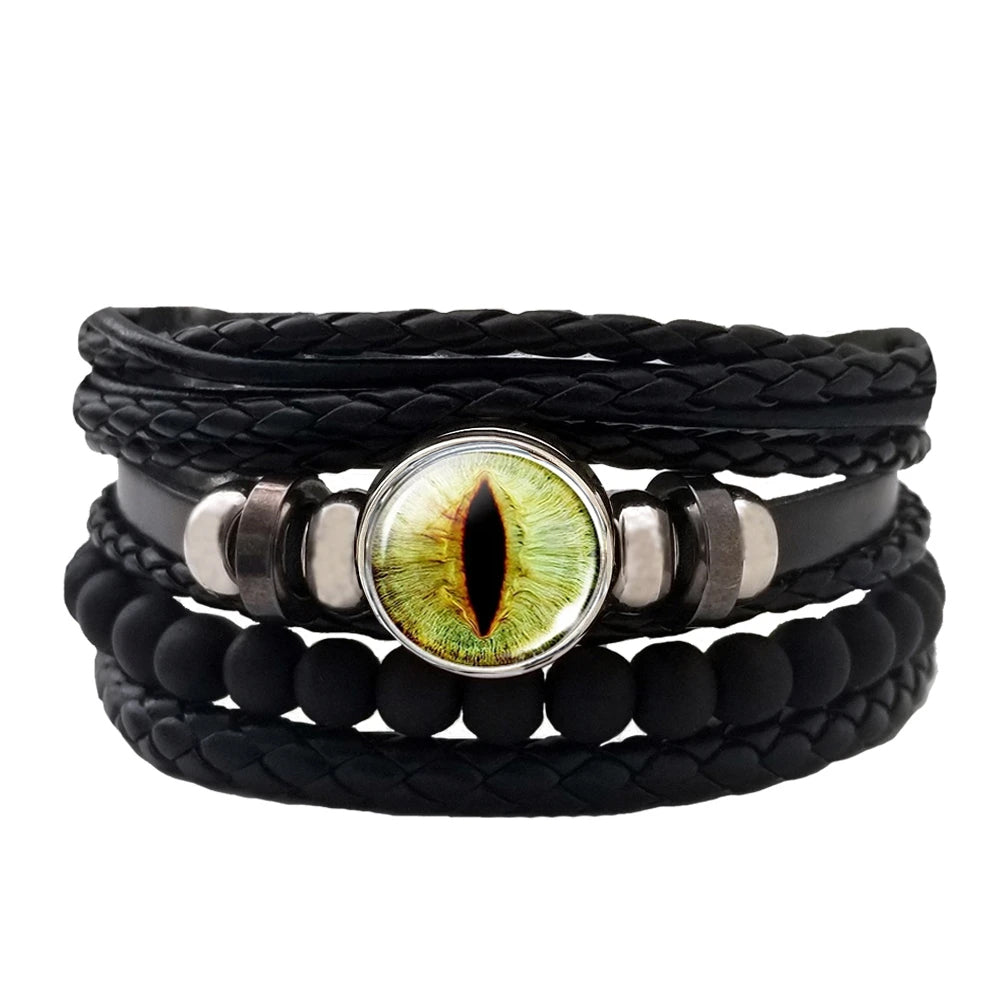 Dragon Eye Leather Bracelet Set - Green