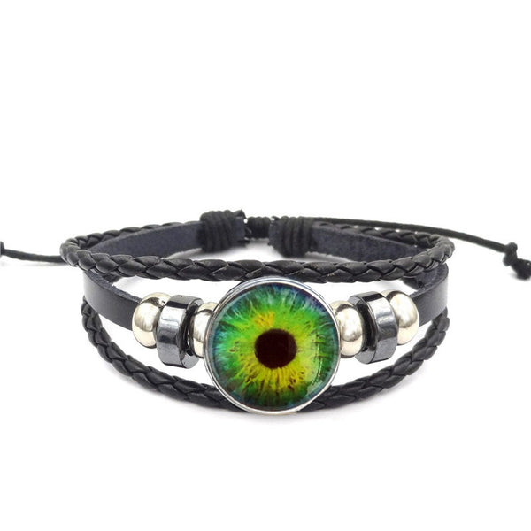 Dragon Eye Leather Bracelet Set - Green Round