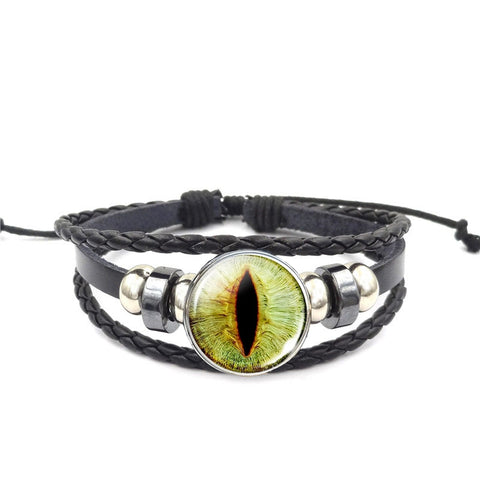 Dragon Eye Leather Bracelet - Green