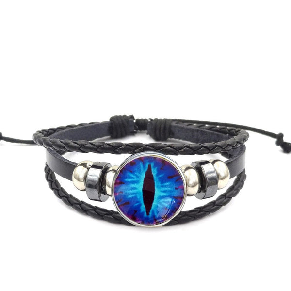 Dragon Eye Leather Bracelet Set - Neon Blue
