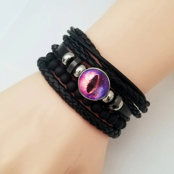 Dragon Eye Leather Bracelet Set - Purple