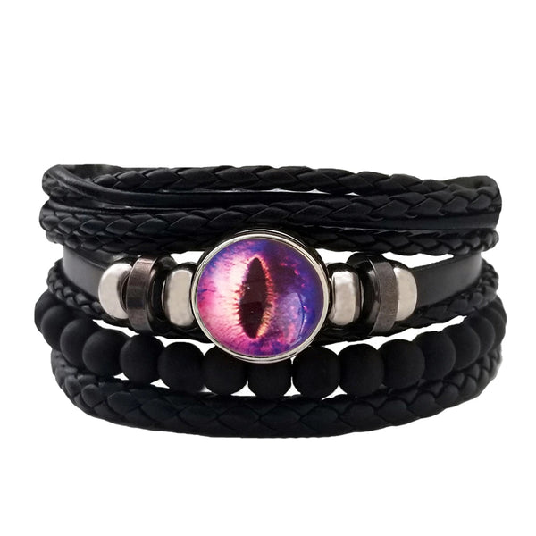 Dragon Eye Leather Bracelet Set - Purple