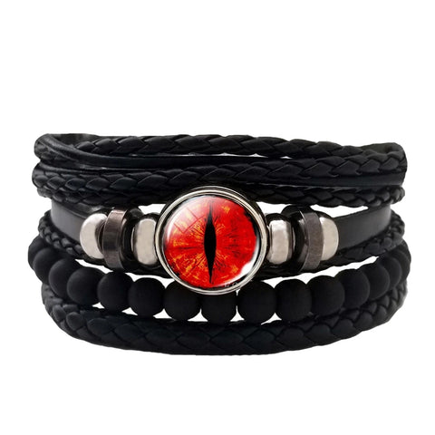 Dragon Eye Leather Bracelet Set - Red