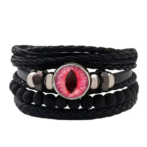 Dragon Eye Leather Bracelet Set - Pink