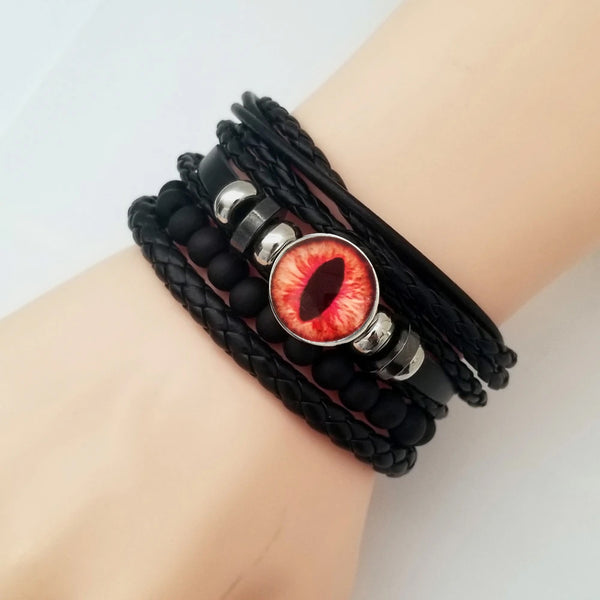 Dragon Eye Leather Bracelet Set - Orange