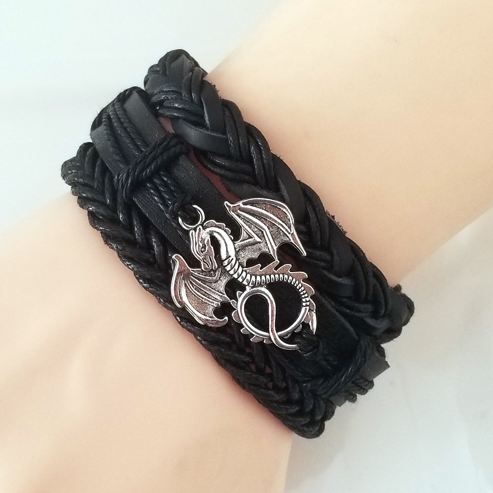 Rustic Dragon Leather Bracelet Set | Silverado Outpost
