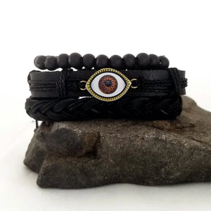 Evil Eye Bracelet Set - Brown/Gold