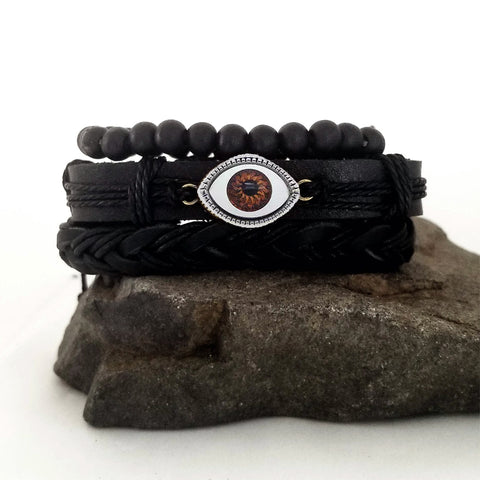 Evil Eye Bracelet Set - Brown/Silver