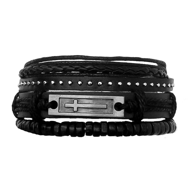 Faith Black Leather Bracelet Set - Silverado Outpost