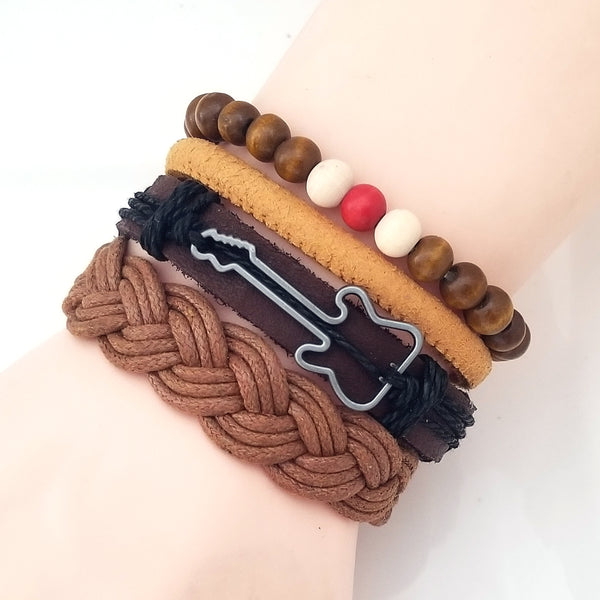 Guitar Leather Bracelet Set - Brown