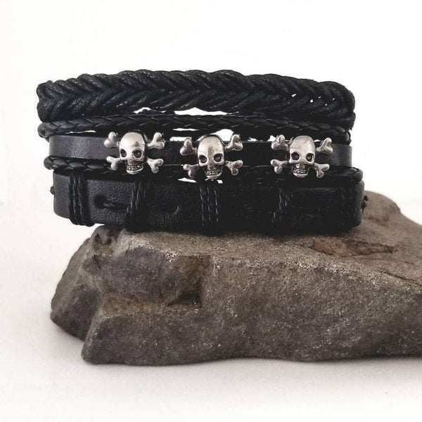 Ashe Skull Leather Bracelet Set