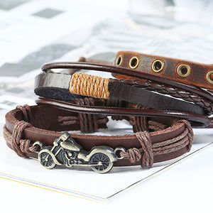 Motorcycle Bracelet Set - Brown