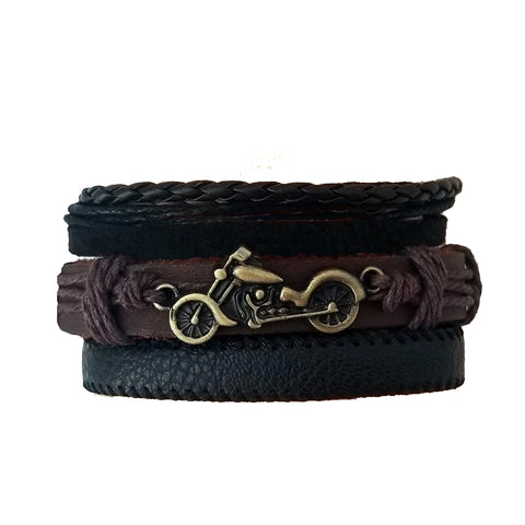 Motorcycle Leather Bracelet Set