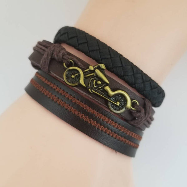 Motorcycle Bracelet Set - Brown