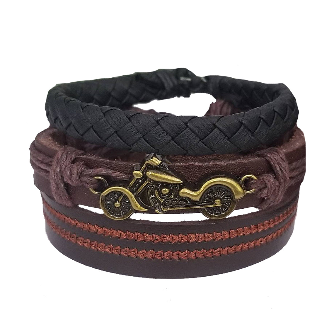 Motorcycle Bracelet Set - Brown