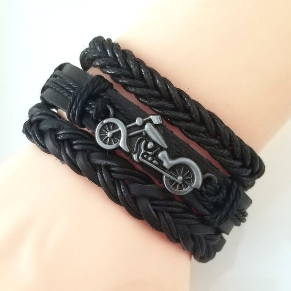 Black Motorcycle Bracelet Set