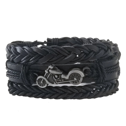 Black Motorcycle Bracelet Set - black (c)