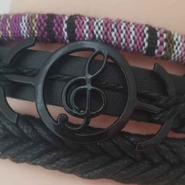 Treble Clef Musical Note Leather Bracelet Set - Silverado Outpost