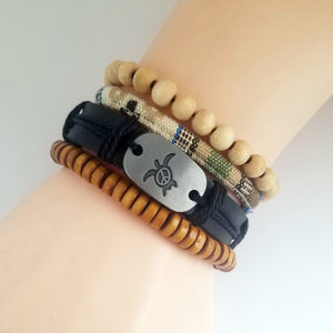 Turtle Peace Bracelet Set - Earth Tone