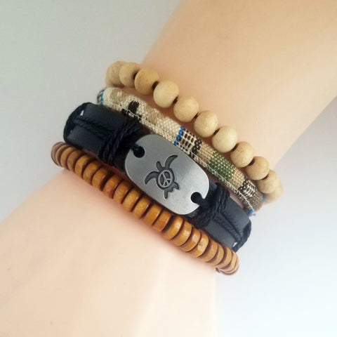 Turtle Peace Bracelet Set - Earth Tone