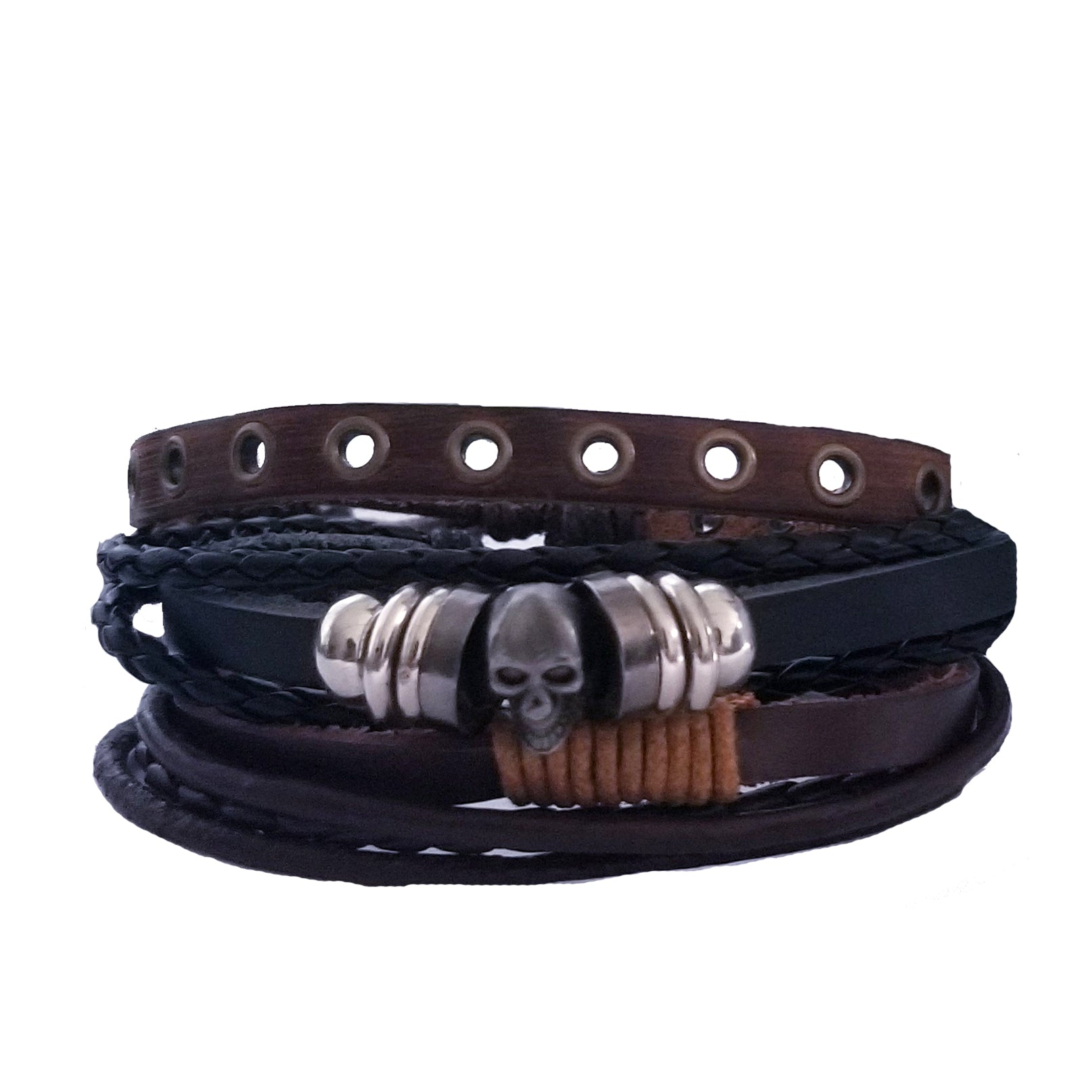 Skull Bracelet Set - Brown