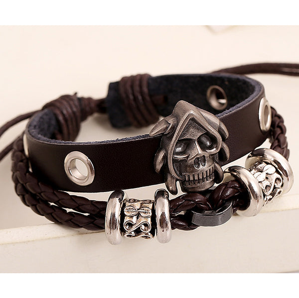 Grim Reaper Leather Adjustable Bracelet