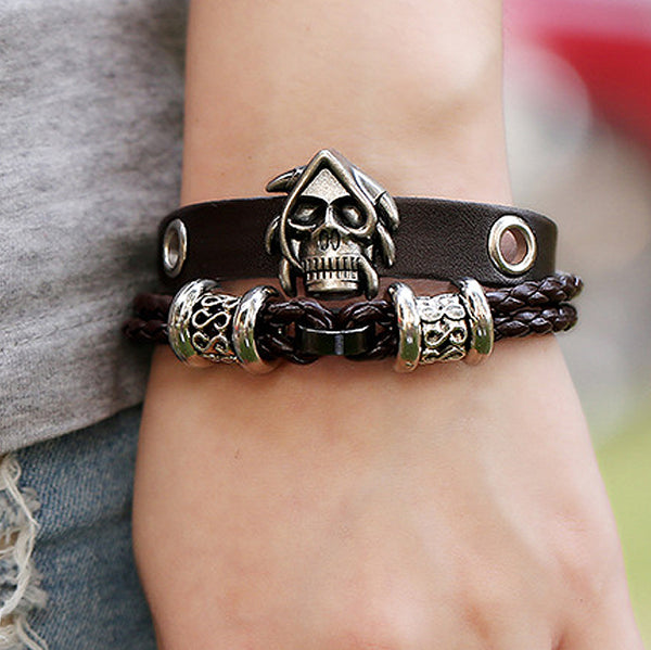 Grim Reaper Leather Adjustable Bracelet