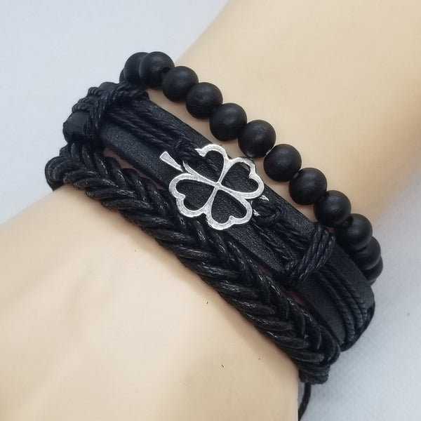 Four Leaf Clover Bracelet Set - Black