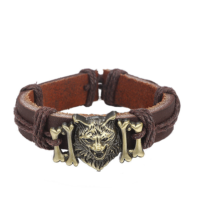 Wolf Head Bracelet - Brown